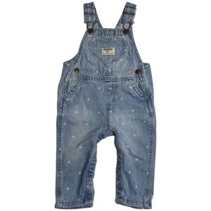 OSHKOSH B’gosh Vestbak Overalls Denim Jeans Heart Print Light Infant Girls 9m